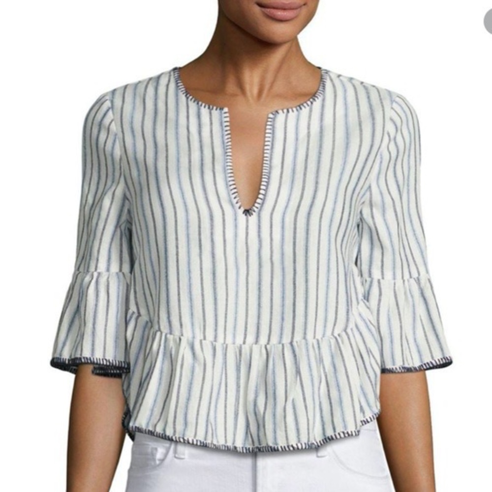 BCBGMAXAZRIA Imame Striped Ruffled Top
